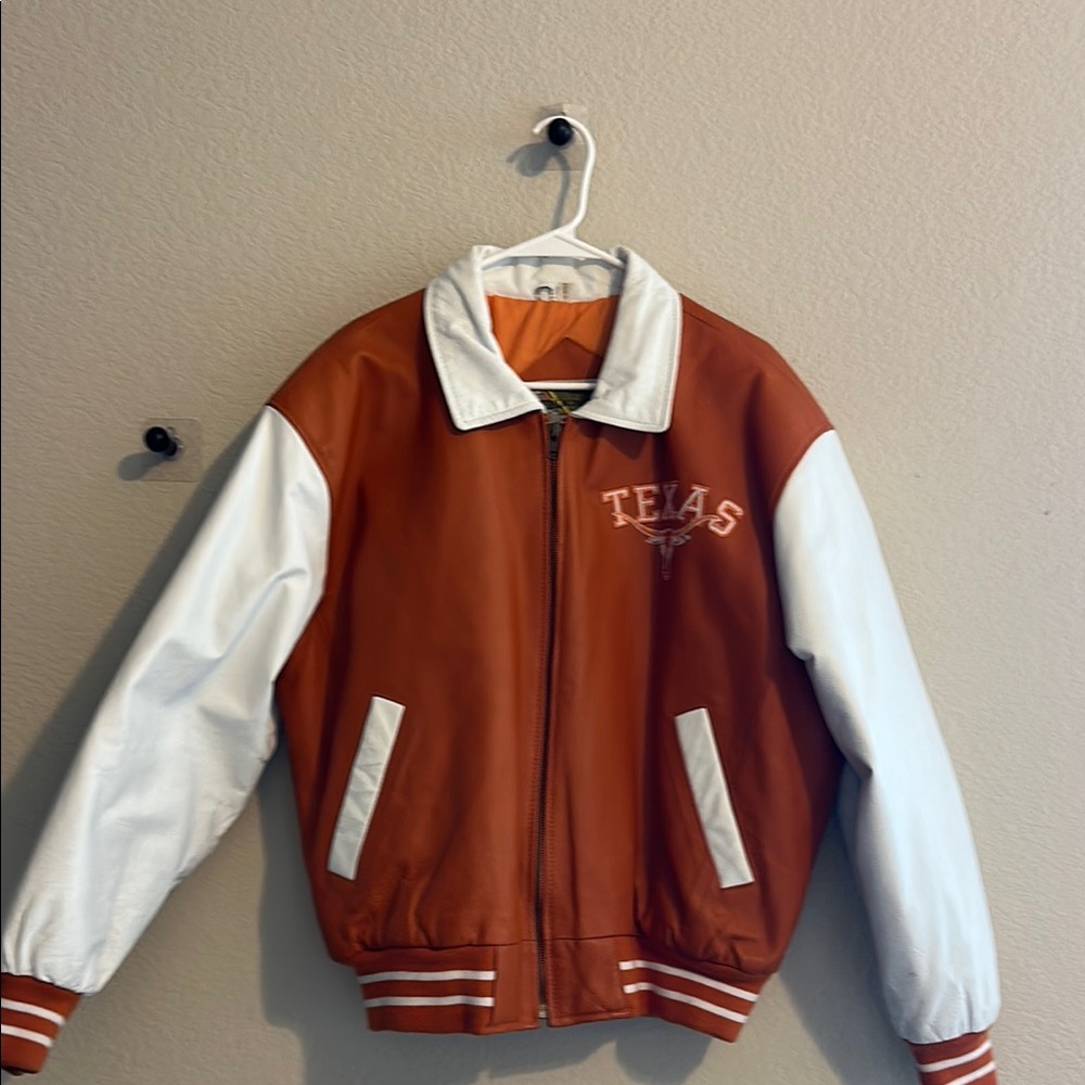 Vintage University of Texas LeatherJacket in Orange and White